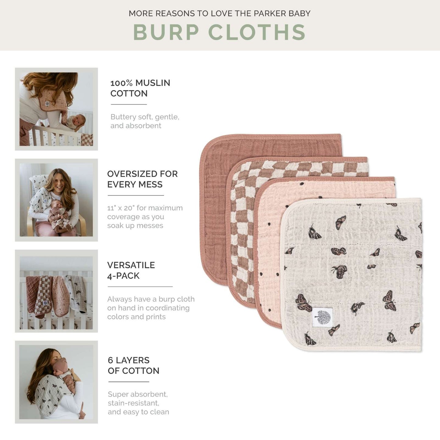 Butterfly Set - Muslin Burp Cloths (4 Pack) by Parker Baby Co., product view 3