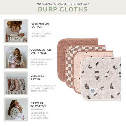 Butterfly Set - Muslin Burp Cloths (4 Pack) by Parker Baby Co., product view 3