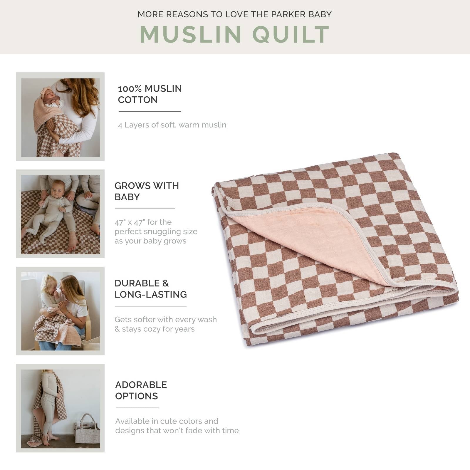 Rosewood Checker Quilt by Parker Baby Co., product view 3