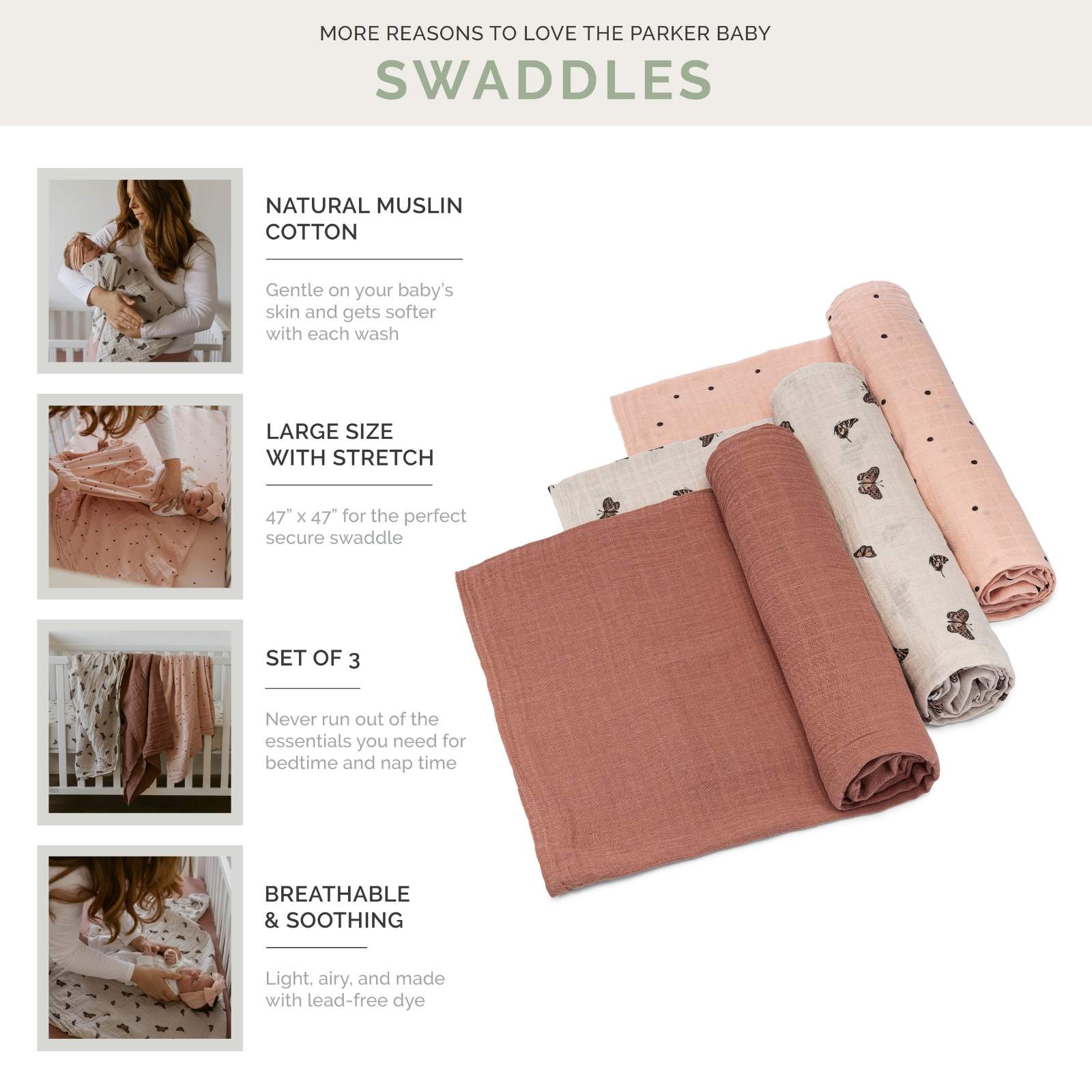 Rosewood Swaddle Set by Parker Baby Co., product view 3