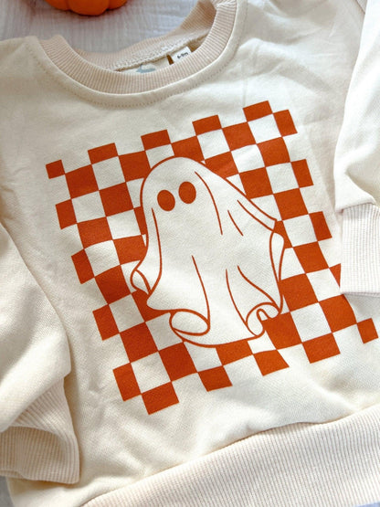 Checkered Ghost Crewneck Sweatshirt by Little Joy Co., product view 4