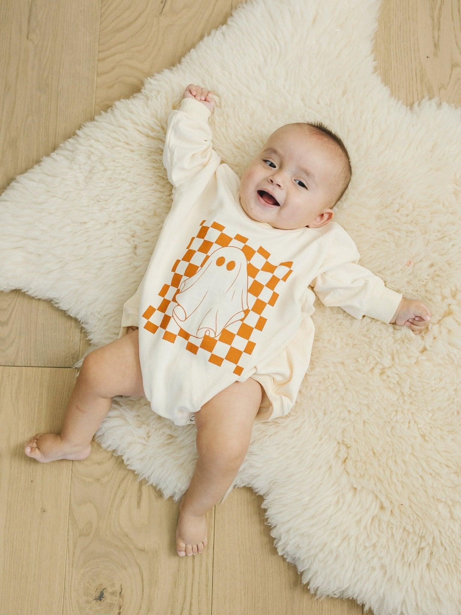 Checkered Ghost Sweatshirt Romper - more colors by Little Joy Co., product view 7