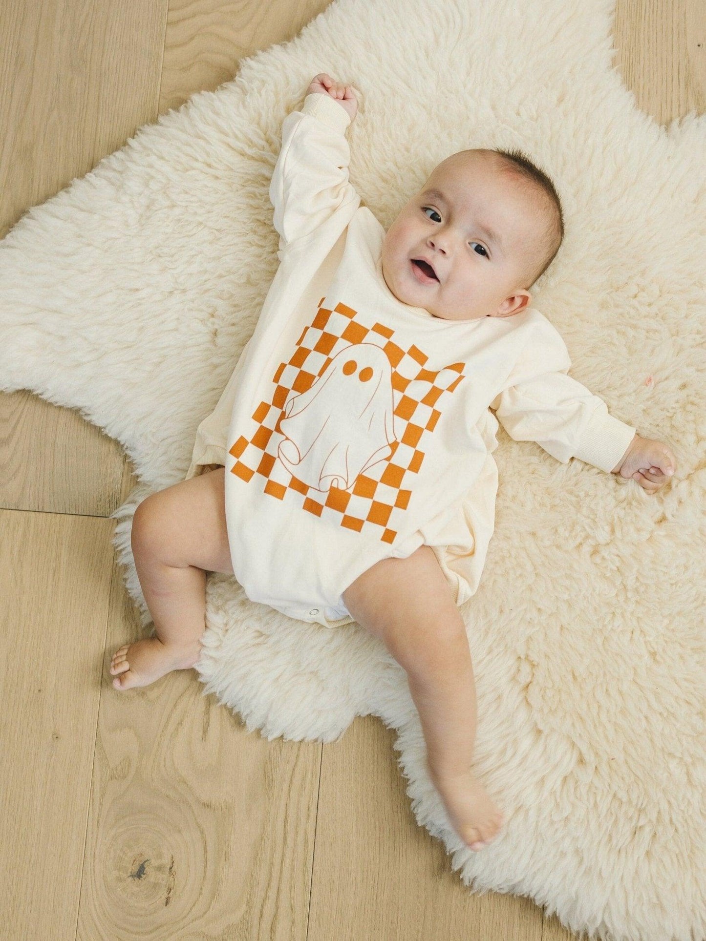 Checkered Ghost Sweatshirt Romper - more colors by Little Joy Co., product view 2