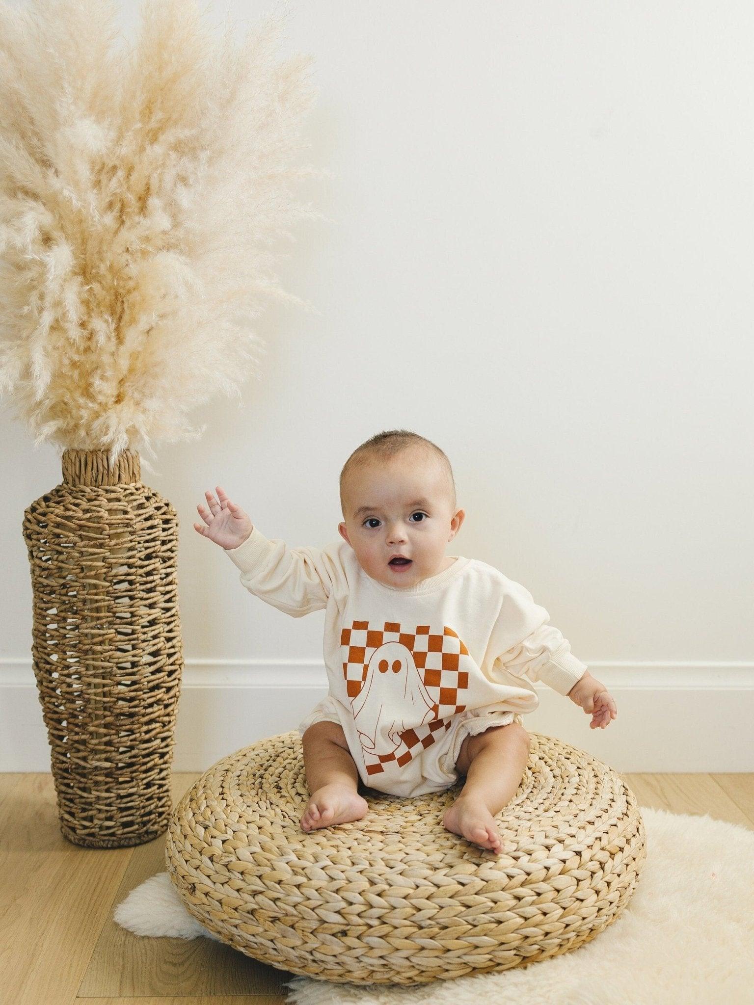 Checkered Ghost Sweatshirt Romper - more colors by Little Joy Co., product view 8