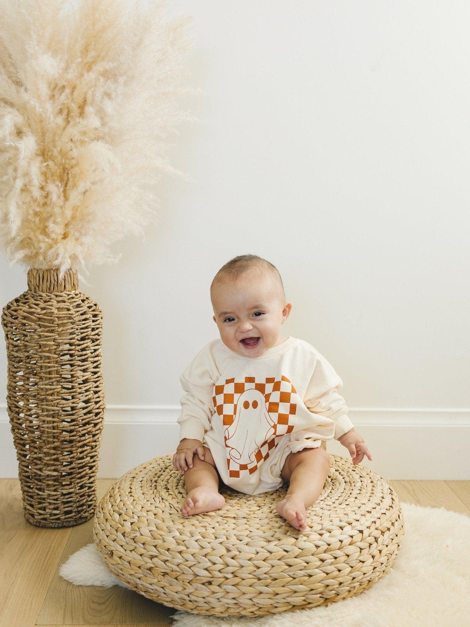 Checkered Ghost Sweatshirt Romper - more colors by Little Joy Co., product view 9
