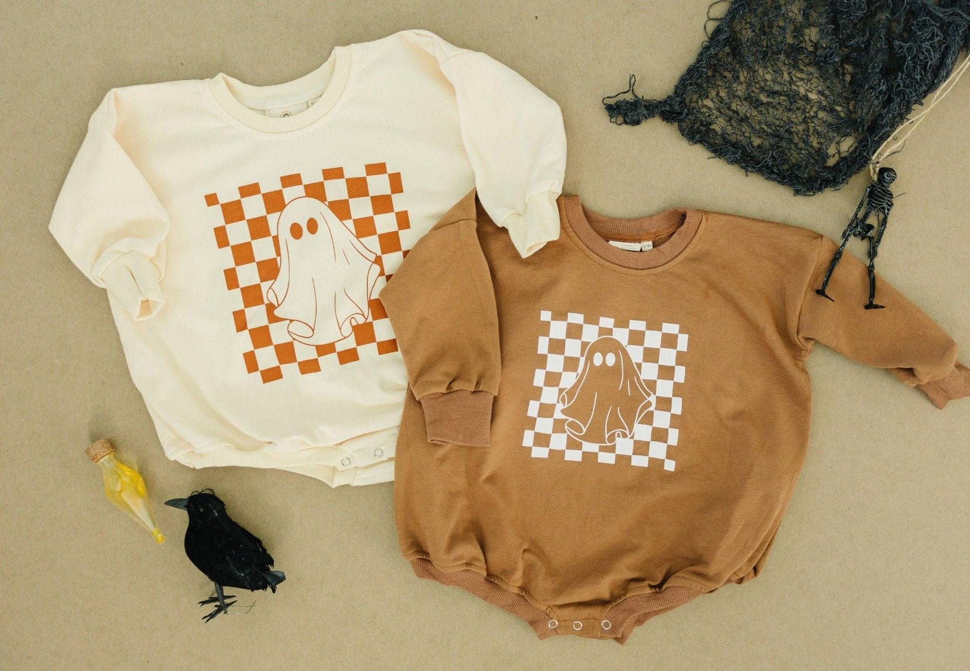 Checkered Ghost Sweatshirt Romper - more colors by Little Joy Co.