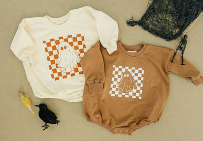 Checkered Ghost Sweatshirt Romper - more colors by Little Joy Co.