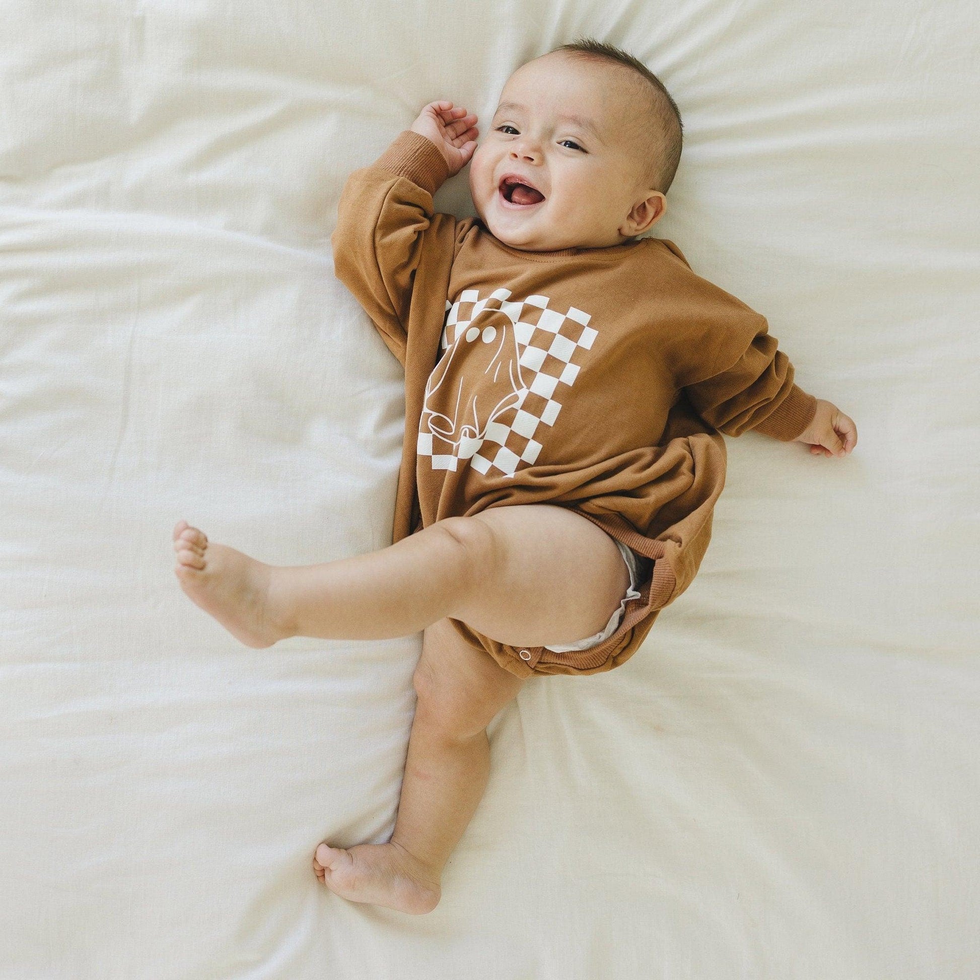 Checkered Ghost Sweatshirt Romper - more colors by Little Joy Co., product view 6