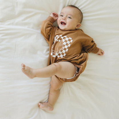 Checkered Ghost Sweatshirt Romper - more colors by Little Joy Co., product view 6