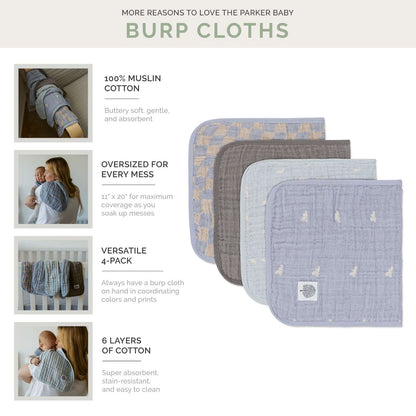 Cloud Set - Muslin Burp Cloths (4 Pack) by Parker Baby Co., product view 3