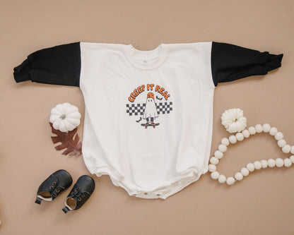 Creep It Real Halloween Sweatshirt Romper by Little Joy Co., product view 2
