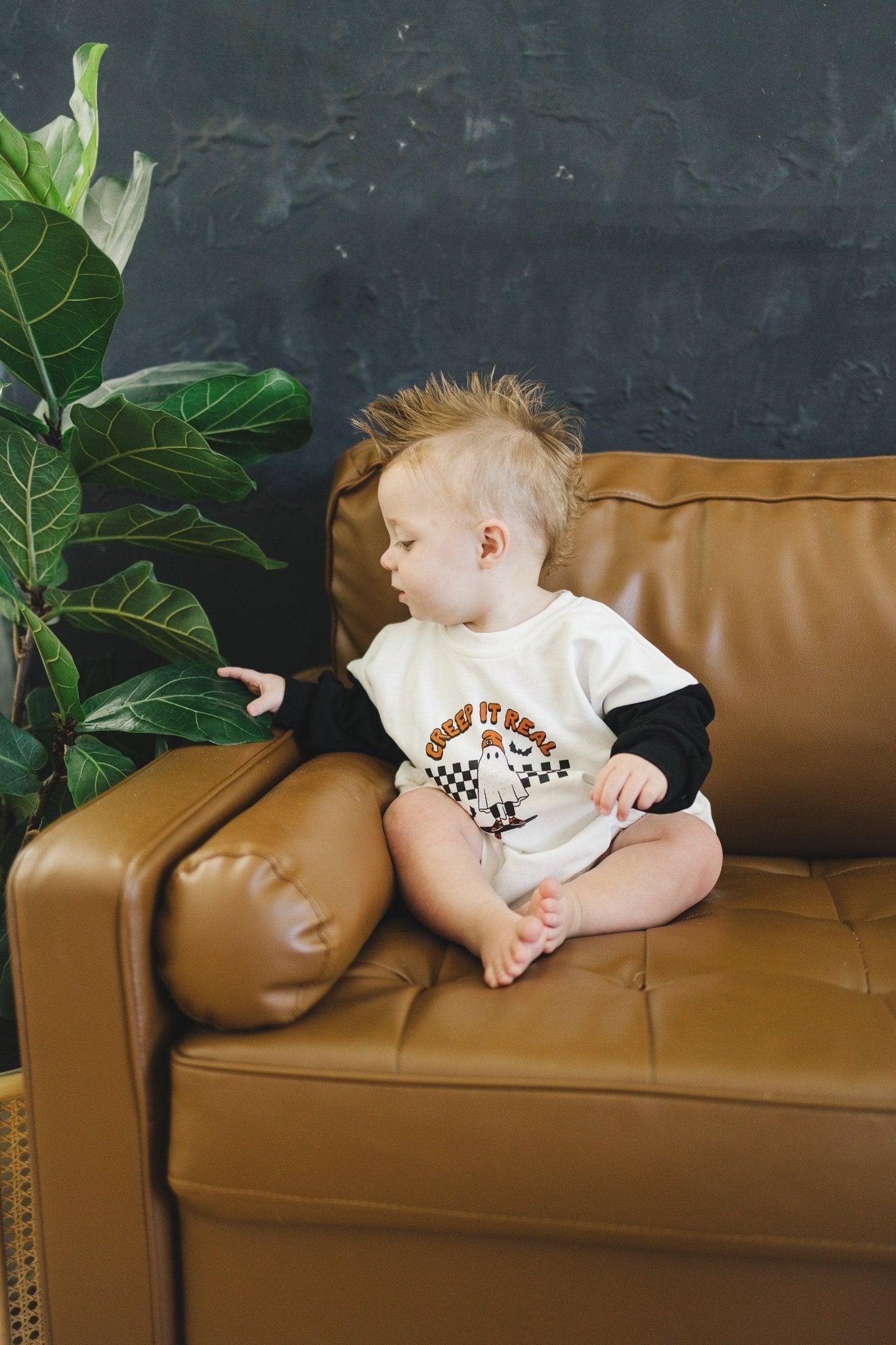 Creep It Real Halloween Sweatshirt Romper by Little Joy Co., product view 4