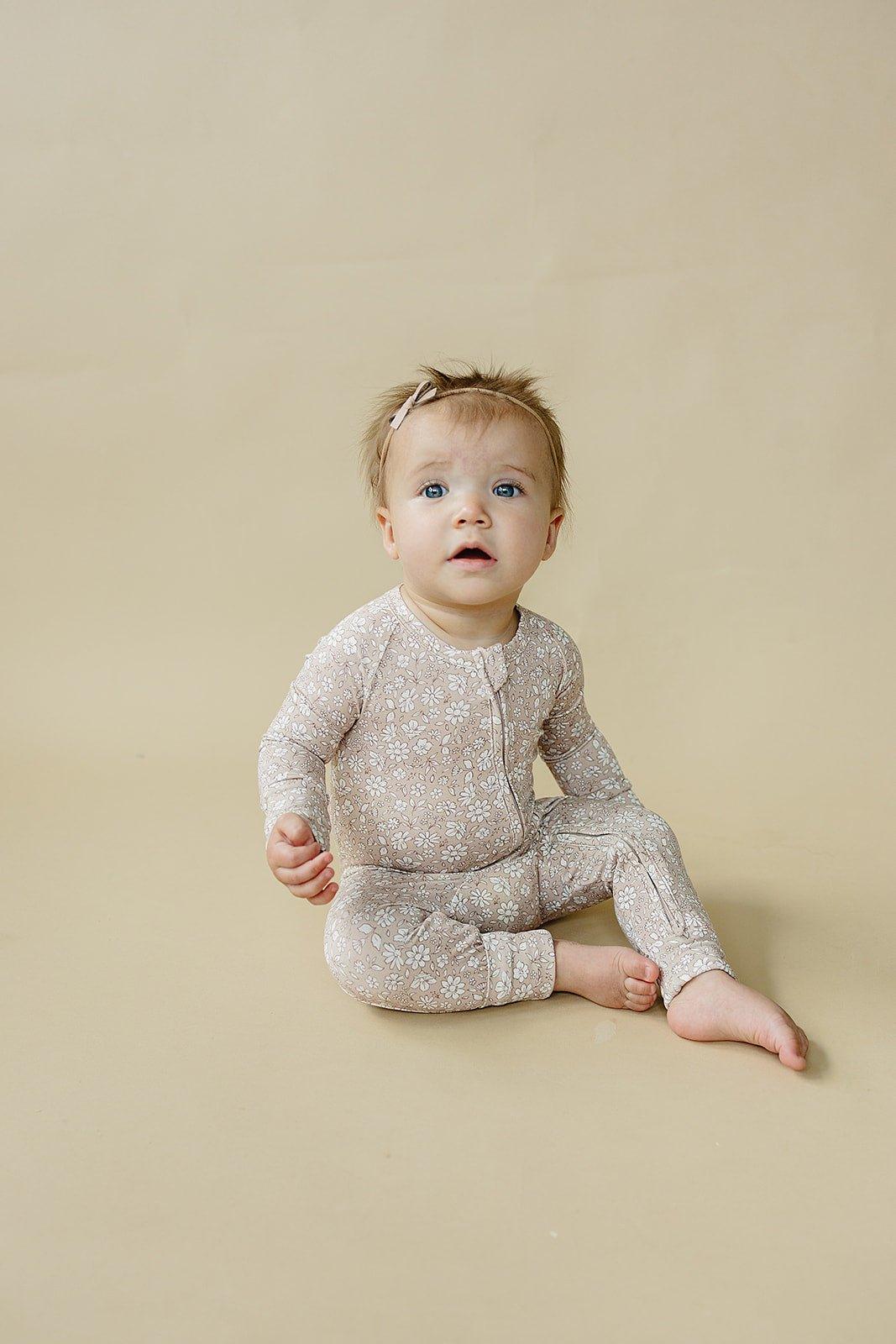 Dainty Ditsy Bamboo Zippy Romper by Little Joy Co., product view 18