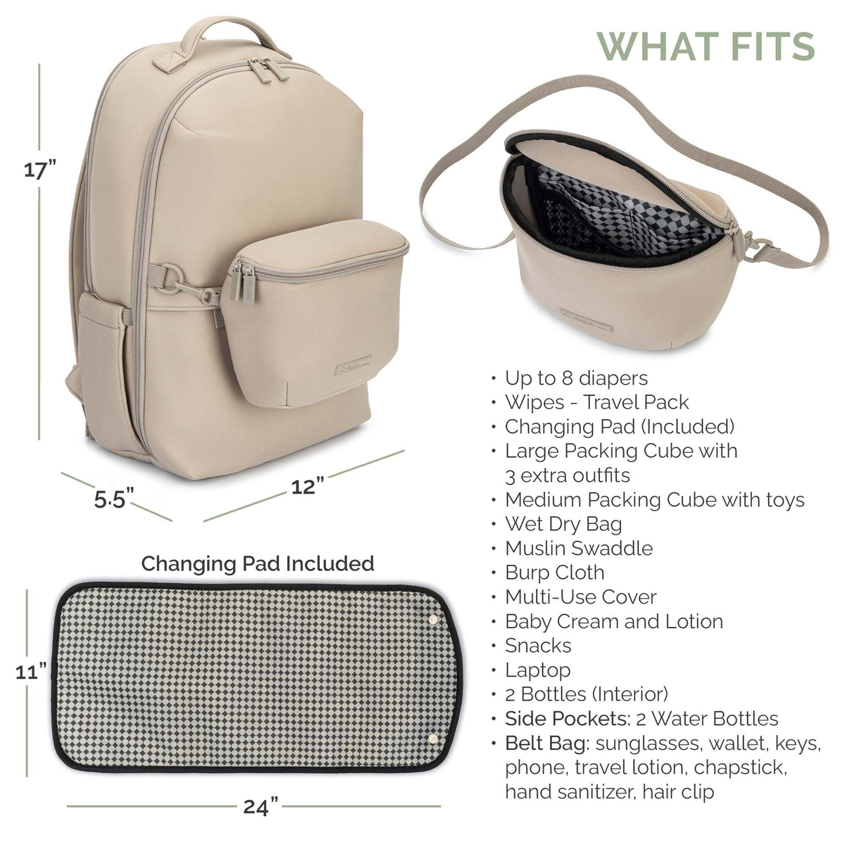 Parker Baby Co. Drift Neoprene Diaper Backpack with Belt Bag
