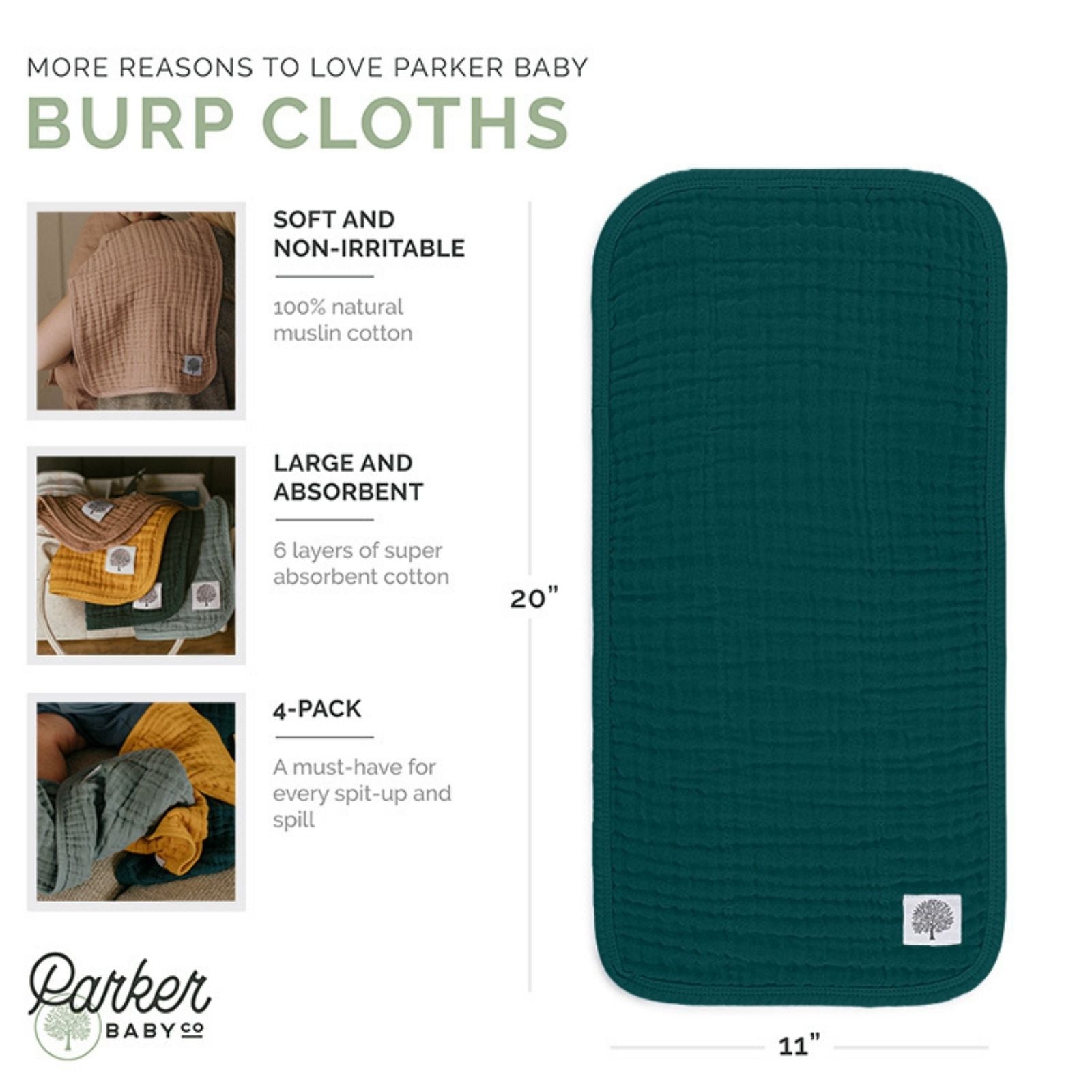 Dune Set - Muslin Burp Cloths (4 Pack) by Parker Baby Co., product view 3