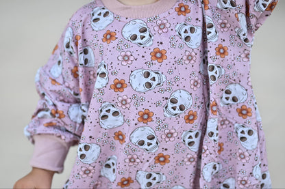 Purple Floral Skulls Bamboo Bubble Romper by Little Joy Co., product view 2
