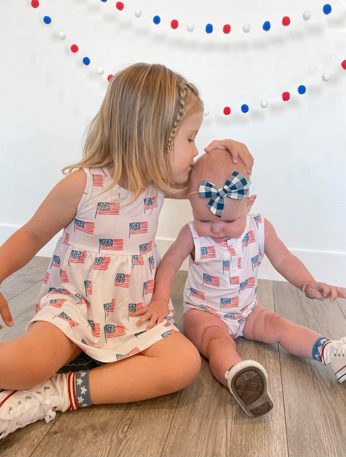 Flag Print Bamboo Peplum Top & Bike Shorts by Little Joy Co., product view 12
