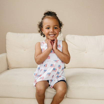 Flag Print Bamboo Peplum Top & Bike Shorts by Little Joy Co., product view 9