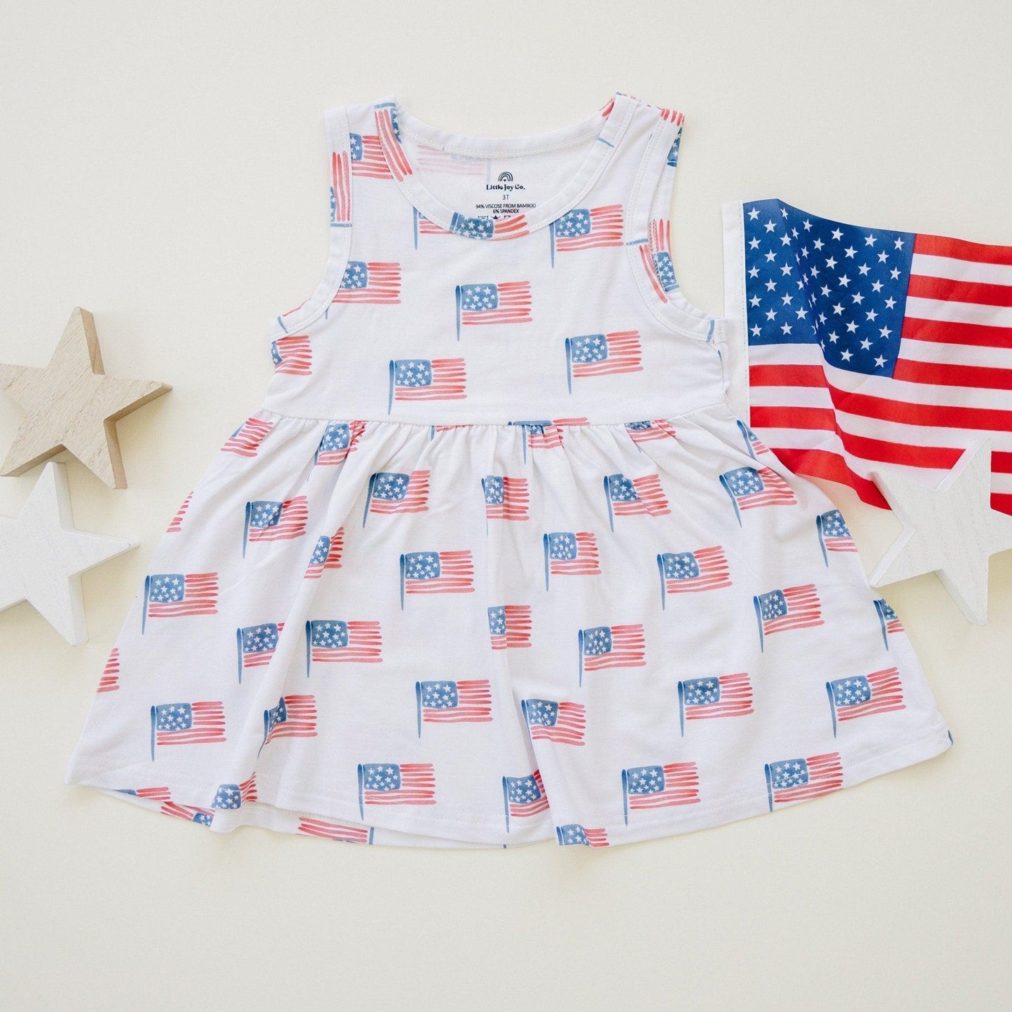 Flag Print Bamboo Peplum Top & Bike Shorts by Little Joy Co., product view 4