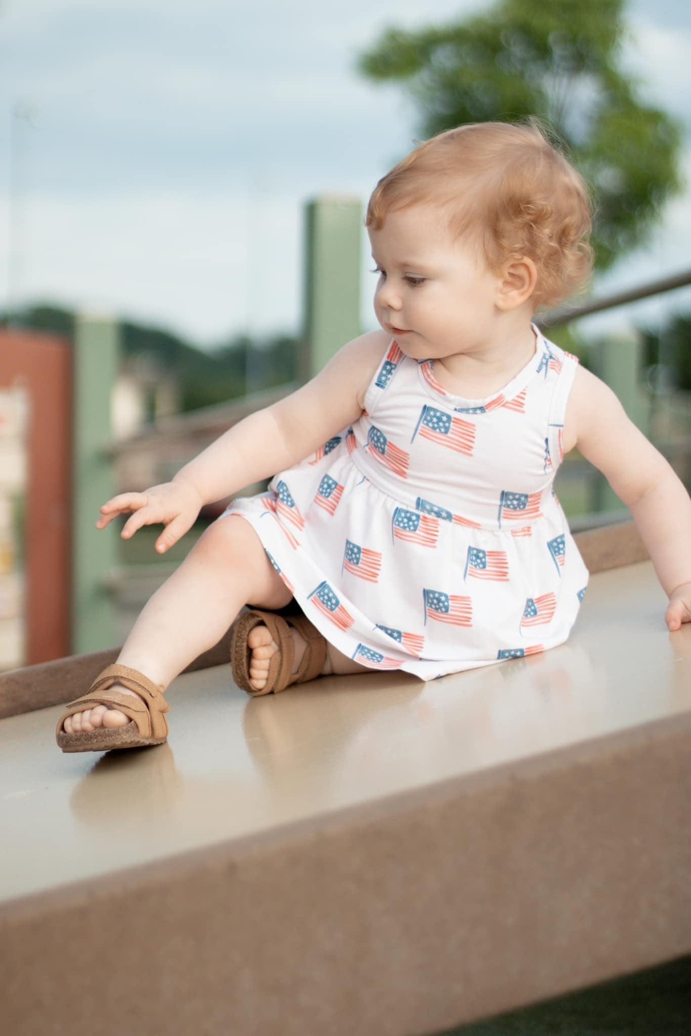 Flag Print Bamboo Peplum Top & Bike Shorts by Little Joy Co., product view 13