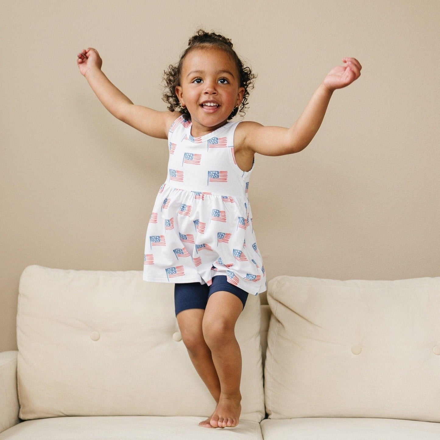 Flag Print Bamboo Peplum Top & Bike Shorts by Little Joy Co., product view 6