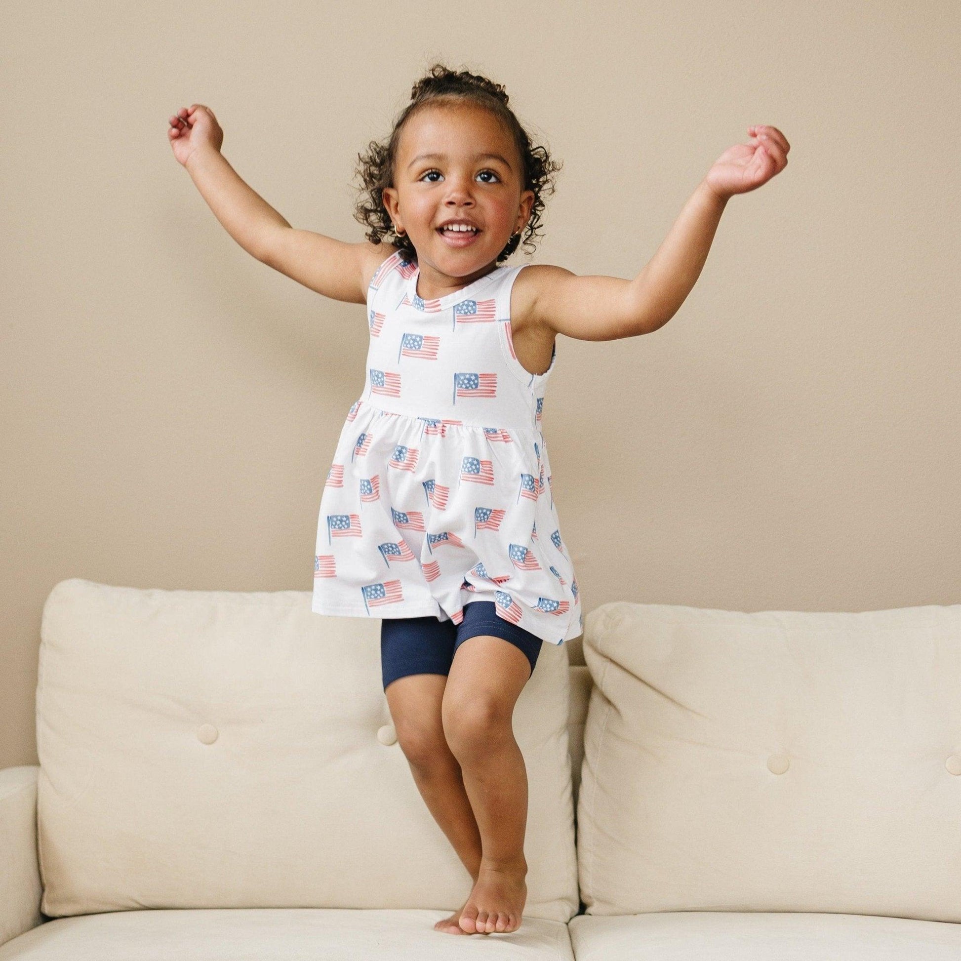 Flag Print Bamboo Peplum Top & Bike Shorts by Little Joy Co., product view 6