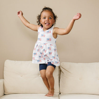 Flag Print Bamboo Peplum Top & Bike Shorts by Little Joy Co., product view 6