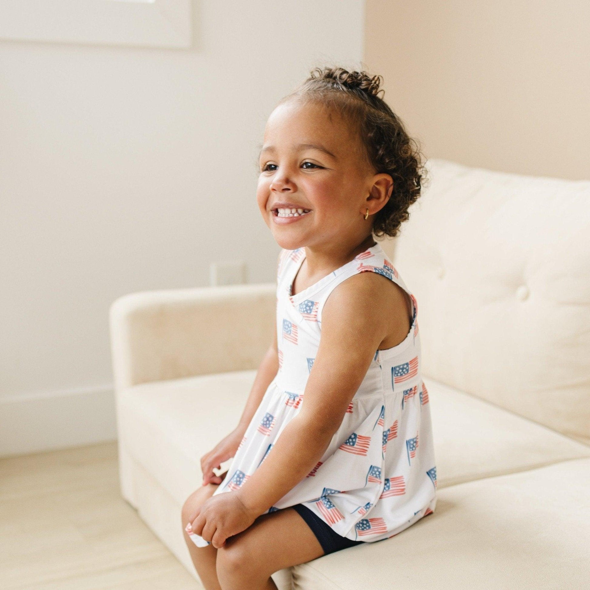 Flag Print Bamboo Peplum Top & Bike Shorts by Little Joy Co., product view 11