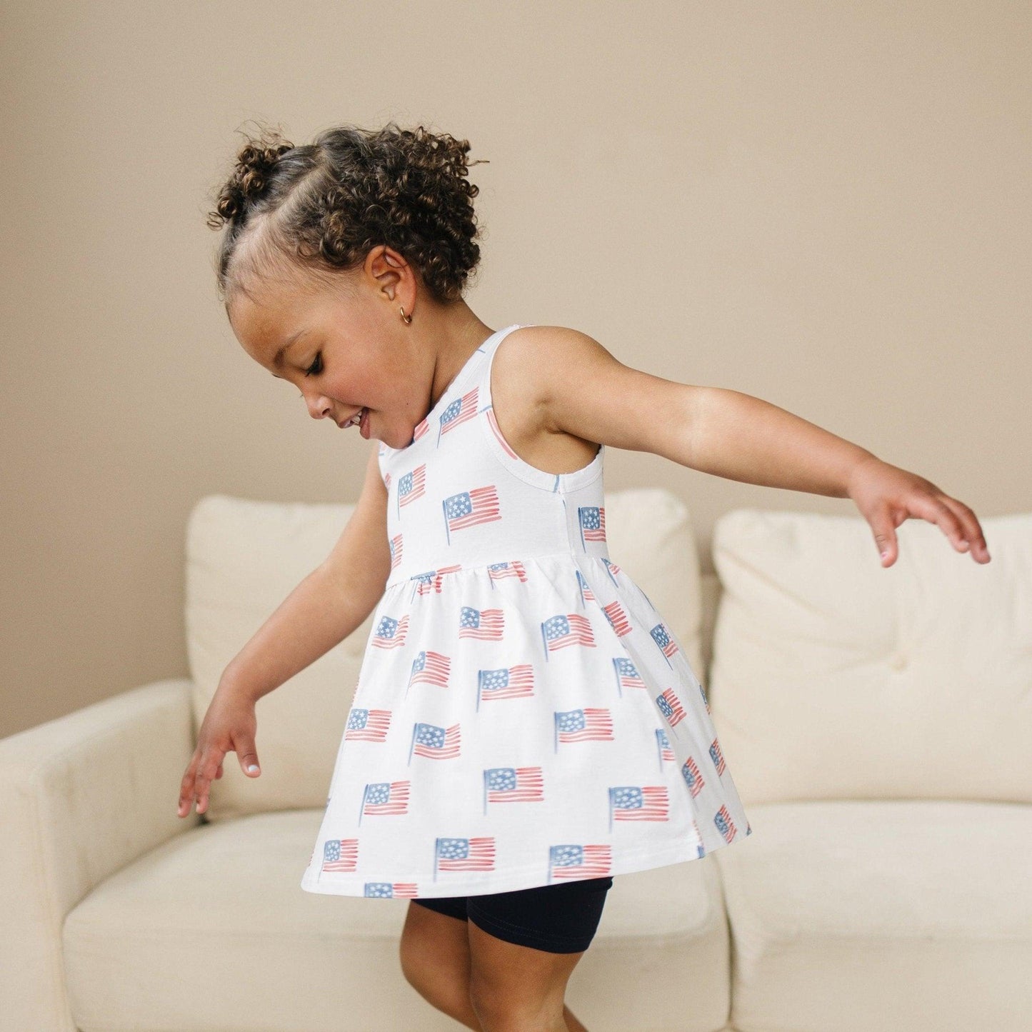 Flag Print Bamboo Peplum Top & Bike Shorts by Little Joy Co., product view 3