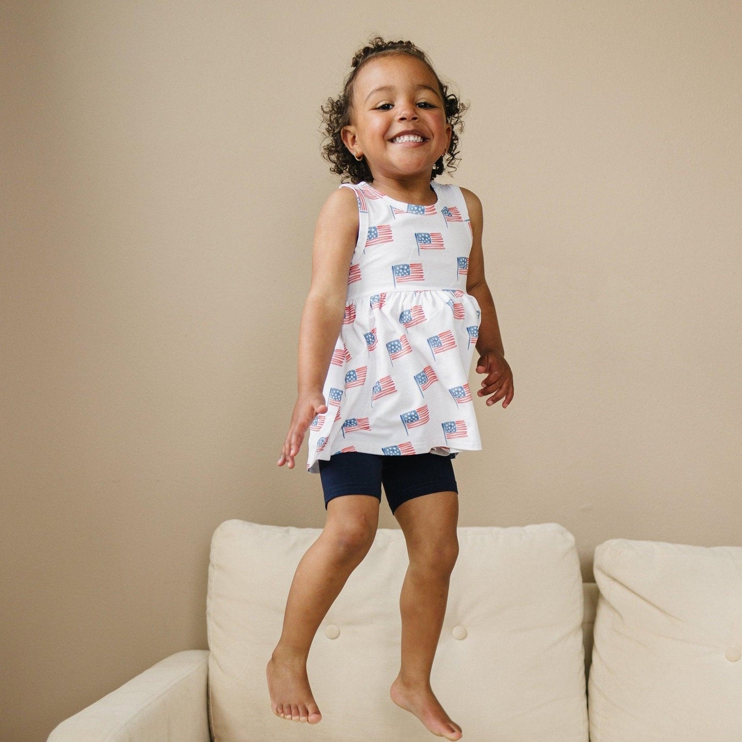 Flag Print Bamboo Peplum Top & Bike Shorts by Little Joy Co., product view 5
