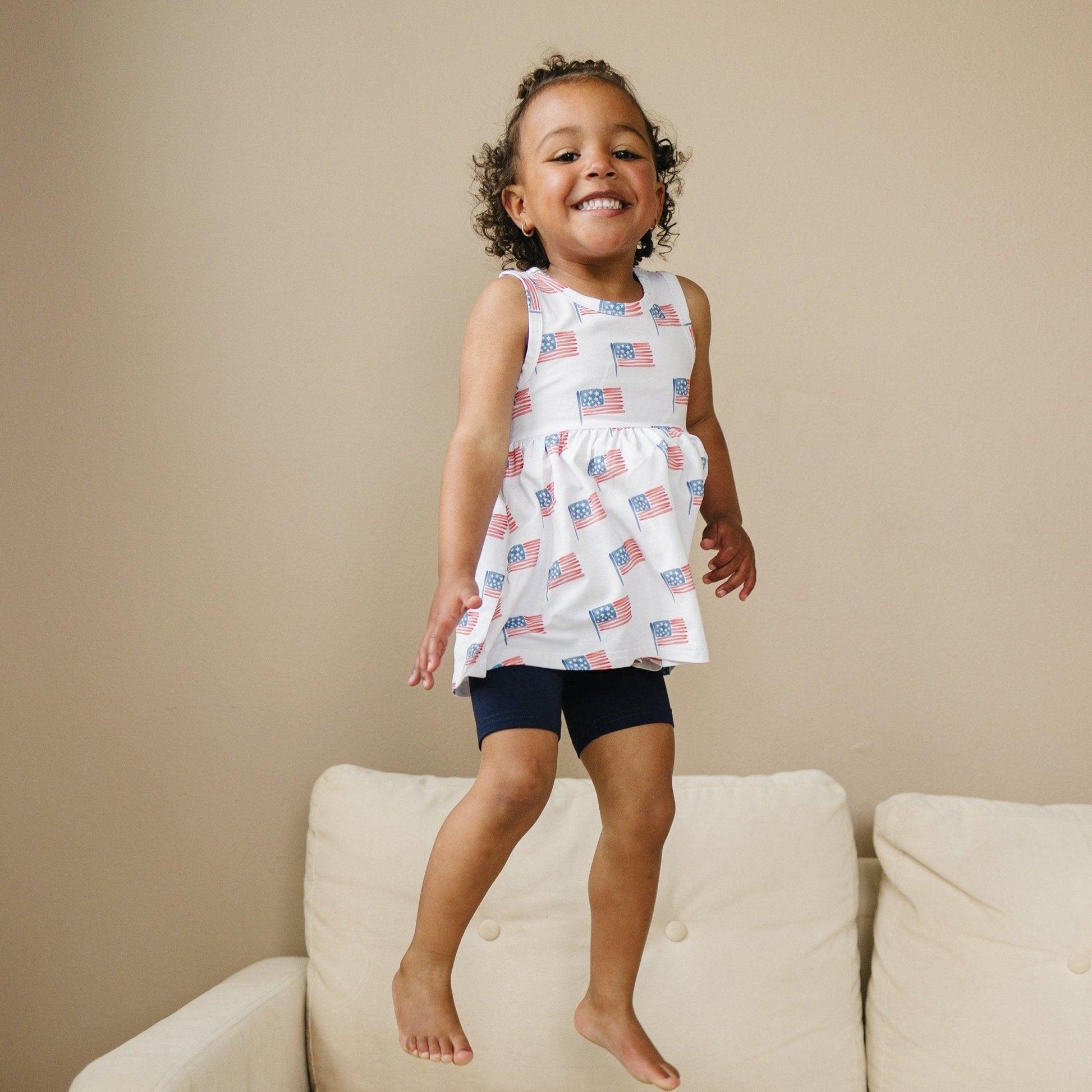 Flag Print Bamboo Peplum Top & Bike Shorts by Little Joy Co., product view 5
