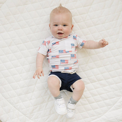Navy Blue Bamboo Track Shorts by Little Joy Co., product view 2