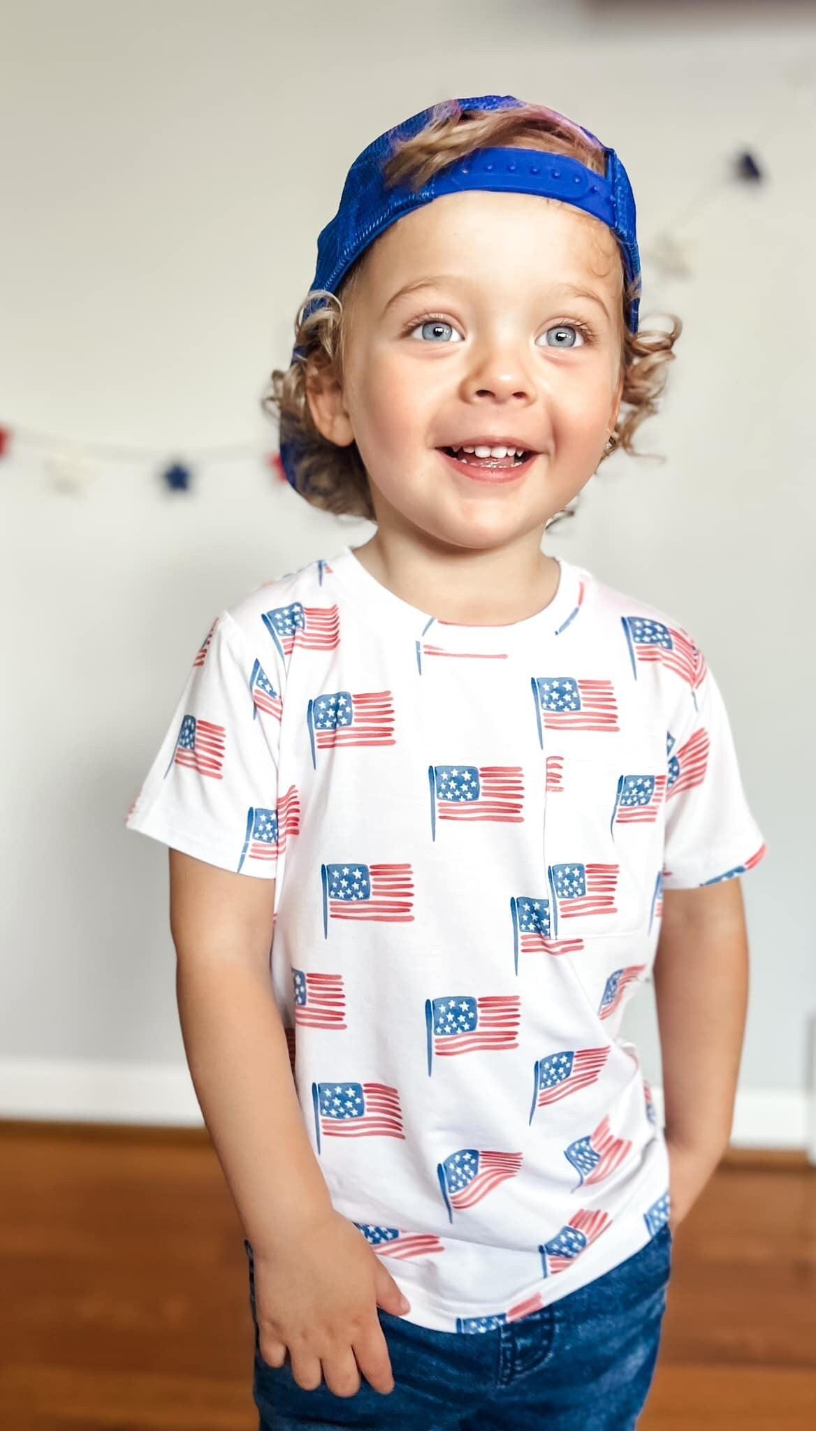 Flag Print Bamboo Pocket Tee & Shorts by Little Joy Co.