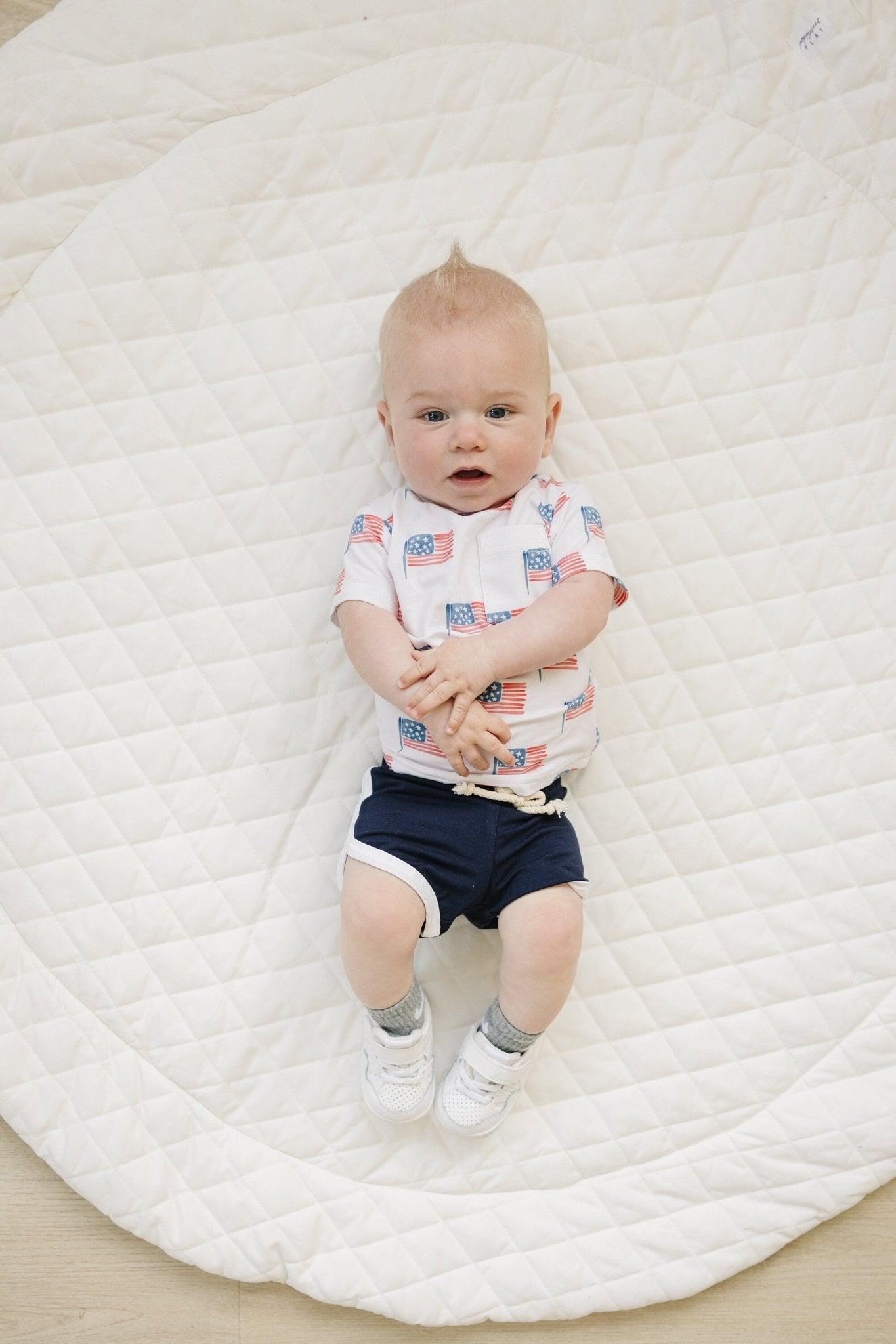Navy Blue Bamboo Track Shorts by Little Joy Co., product view 4