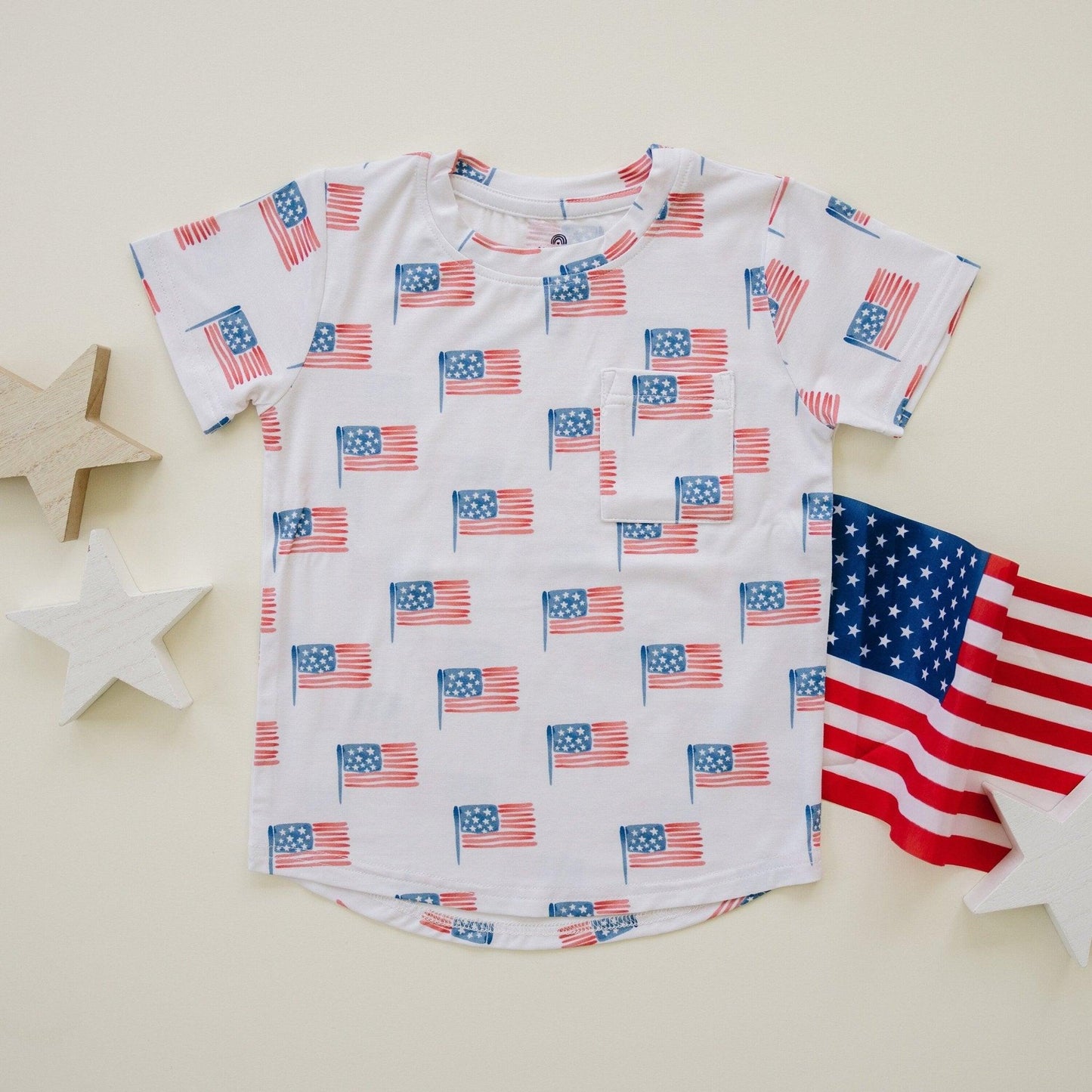 Flag Print Bamboo Pocket Tee & Shorts by Little Joy Co., product view 2
