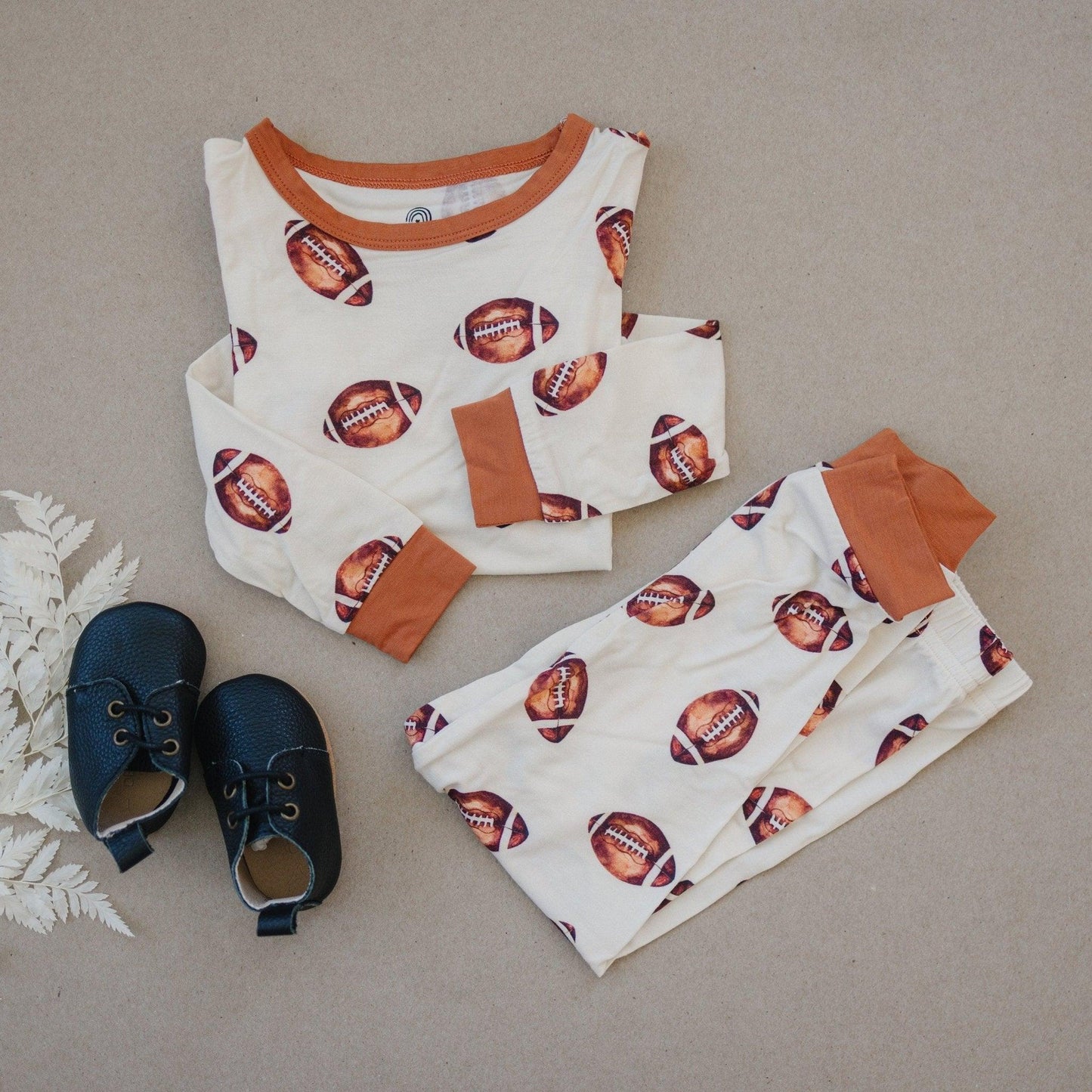 Football Print 2pc Bamboo Pajamas by Little Joy Co., product view 2