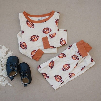 Football Print 2pc Bamboo Pajamas by Little Joy Co., product view 2