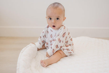 Football Print Bamboo Bubble Romper with Optional Embroidery by Little Joy Co., product view 7