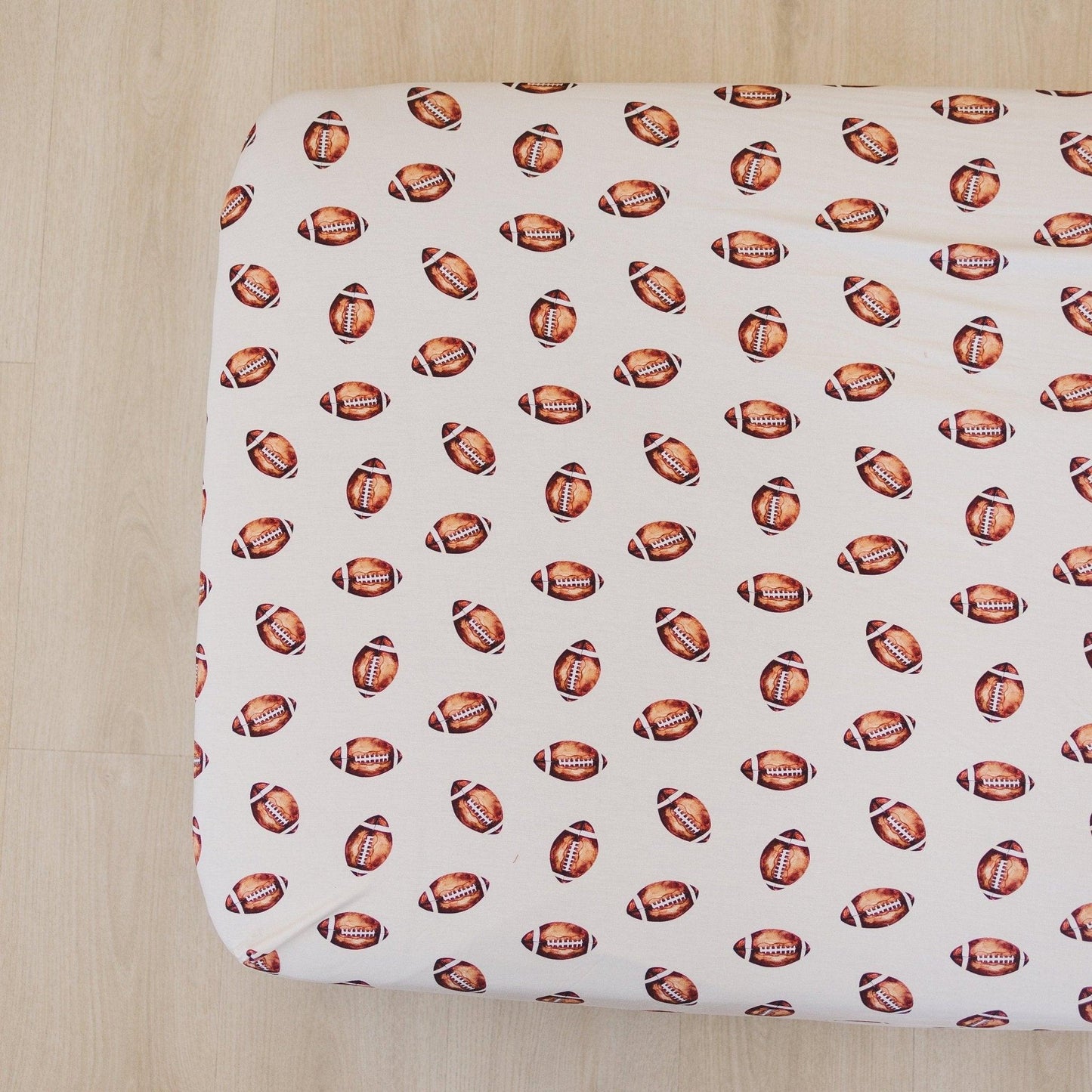 Football Print Bamboo Crib Sheet by Little Joy Co., product view 8