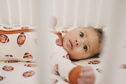 Football Print Bamboo Crib Sheet by Little Joy Co., product view 13