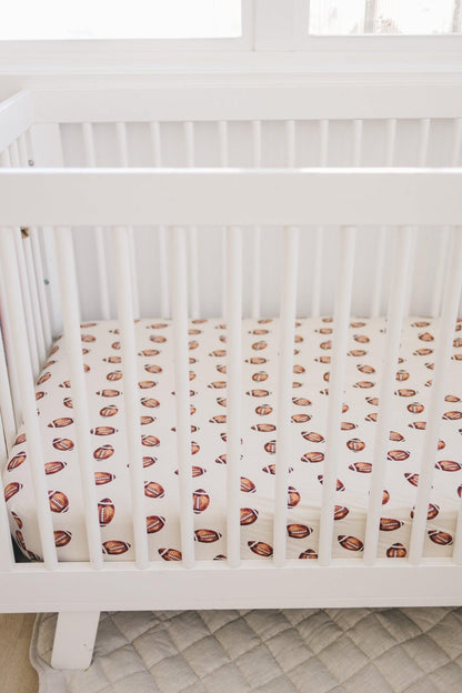 Football Print Bamboo Crib Sheet by Little Joy Co., product view 16