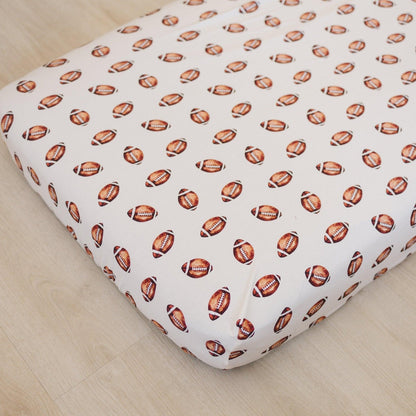 Football Print Bamboo Crib Sheet by Little Joy Co., product view 9