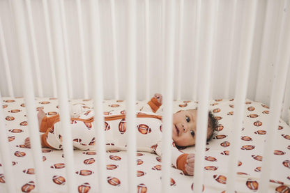 Football Print Bamboo Crib Sheet by Little Joy Co., product view 12