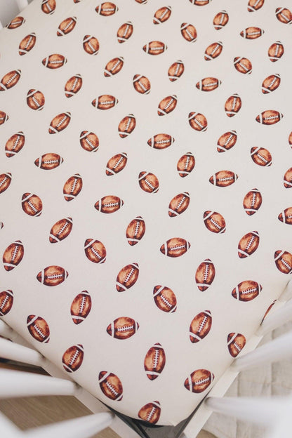 Football Print Bamboo Crib Sheet by Little Joy Co., product view 15