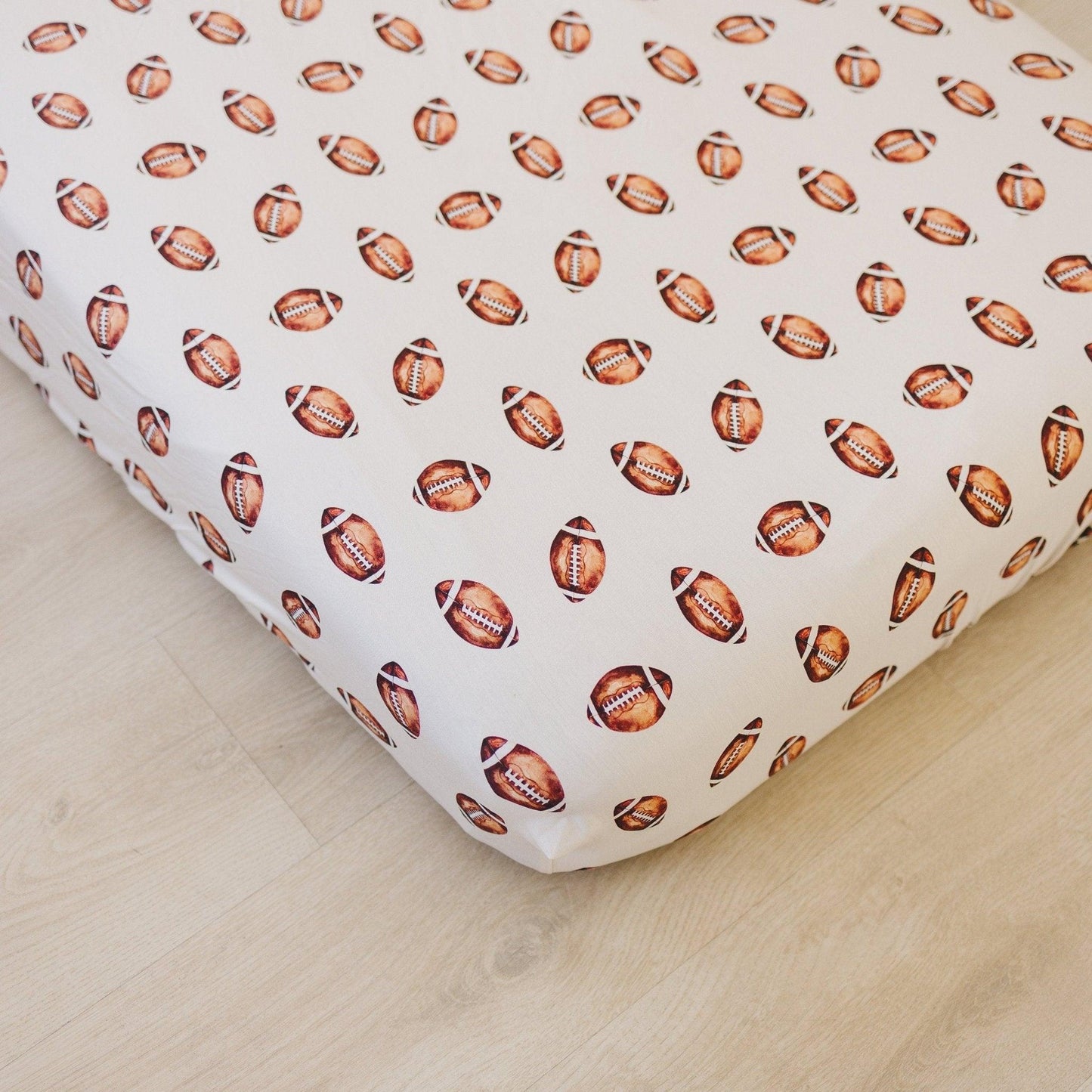 Football Print Bamboo Crib Sheet by Little Joy Co.