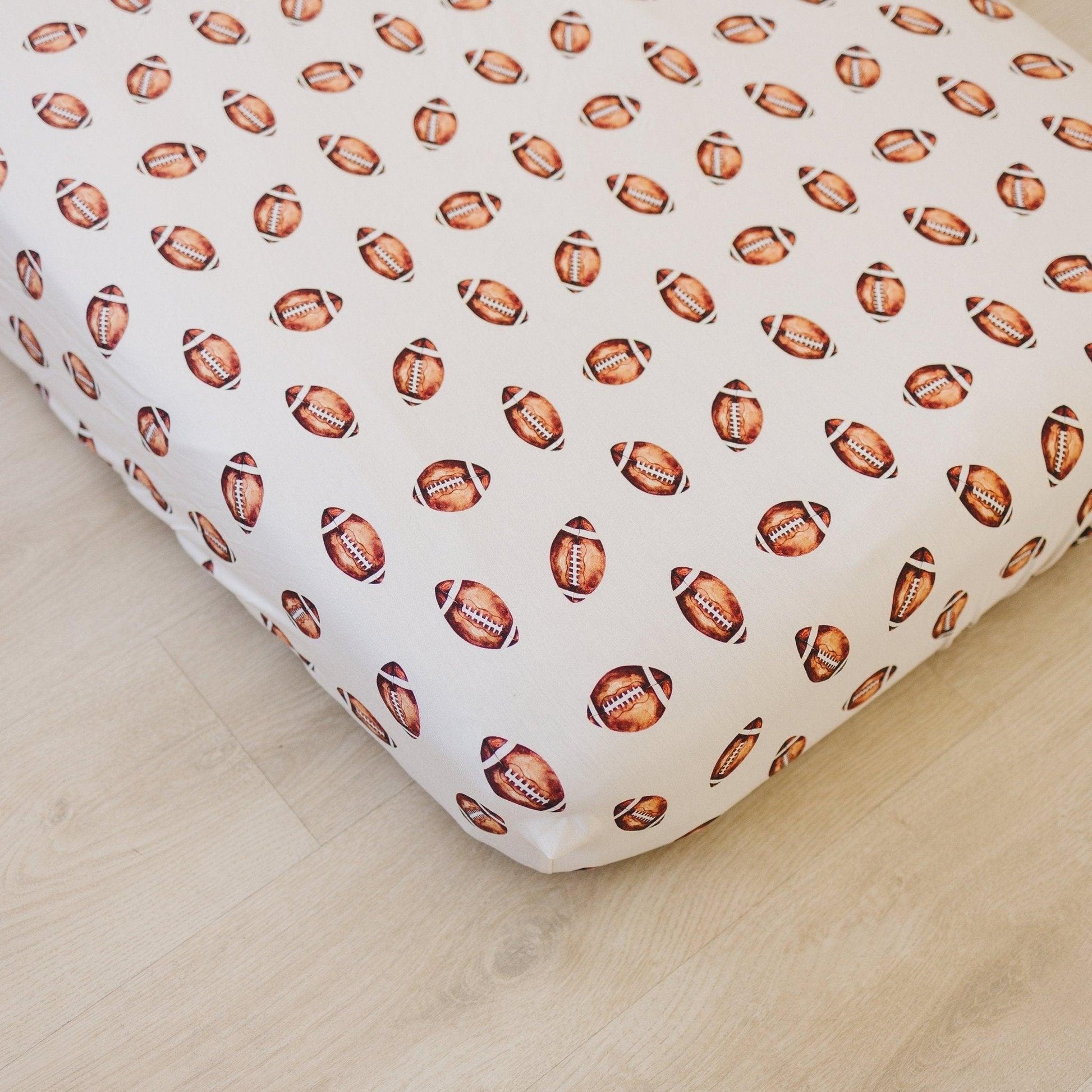 Football Print Bamboo Crib Sheet by Little Joy Co.