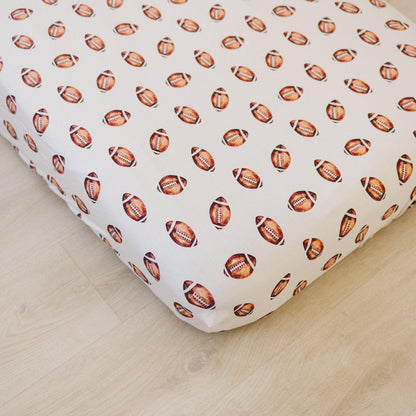 Football Print Bamboo Crib Sheet by Little Joy Co.