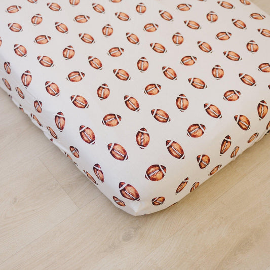Football Print Bamboo Crib Sheet by Little Joy Co.