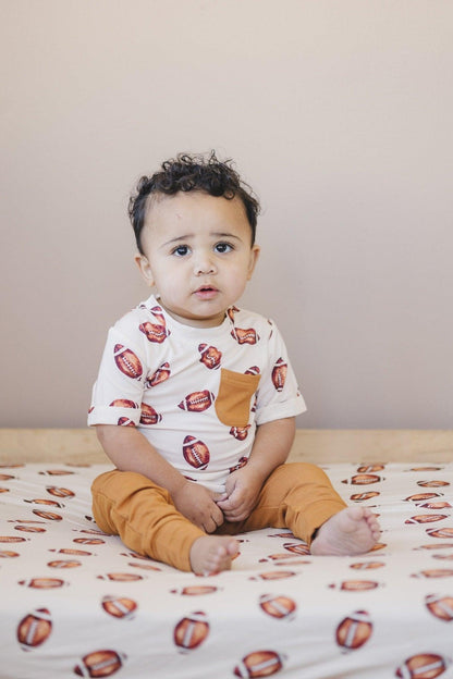 Football Print Bamboo Crib Sheet by Little Joy Co., product view 4