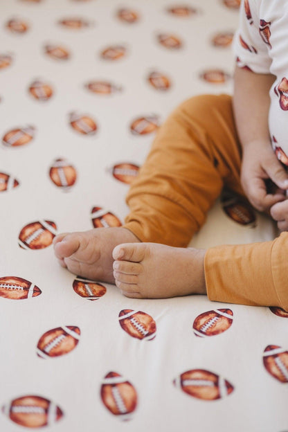 Football Print Bamboo Crib Sheet by Little Joy Co., product view 6